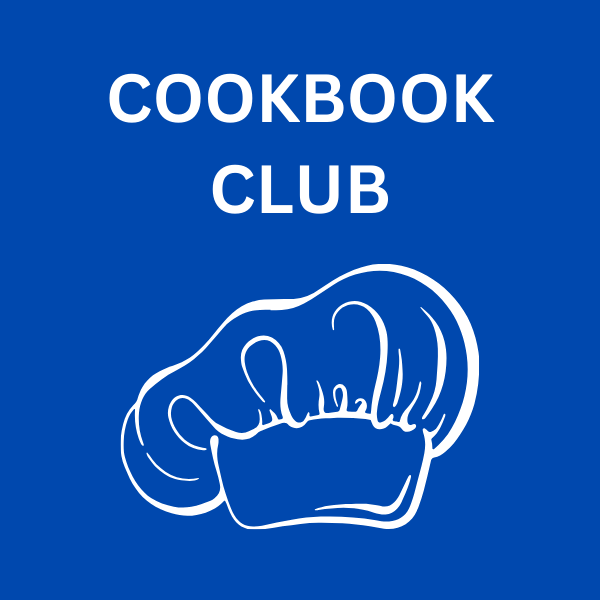 Adult Cookbook Club with Chef hat Graphic.