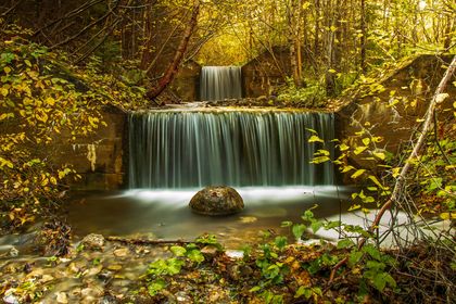 Third Place Entry. A picture of a small creek waterfall in the fall. The link takes you to the image page with another link to see the image at full size.